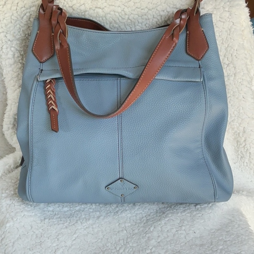 St. John's Bay Blue and Brown Leather Tote